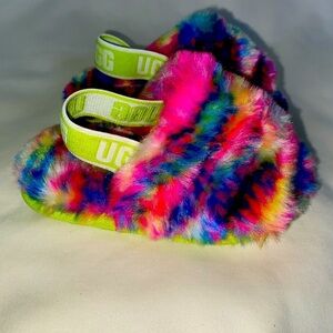 UGG FLUFF YEAH PIXELATE RAINBOW  Sling back SLIPPERS Toddler Girl  US 6